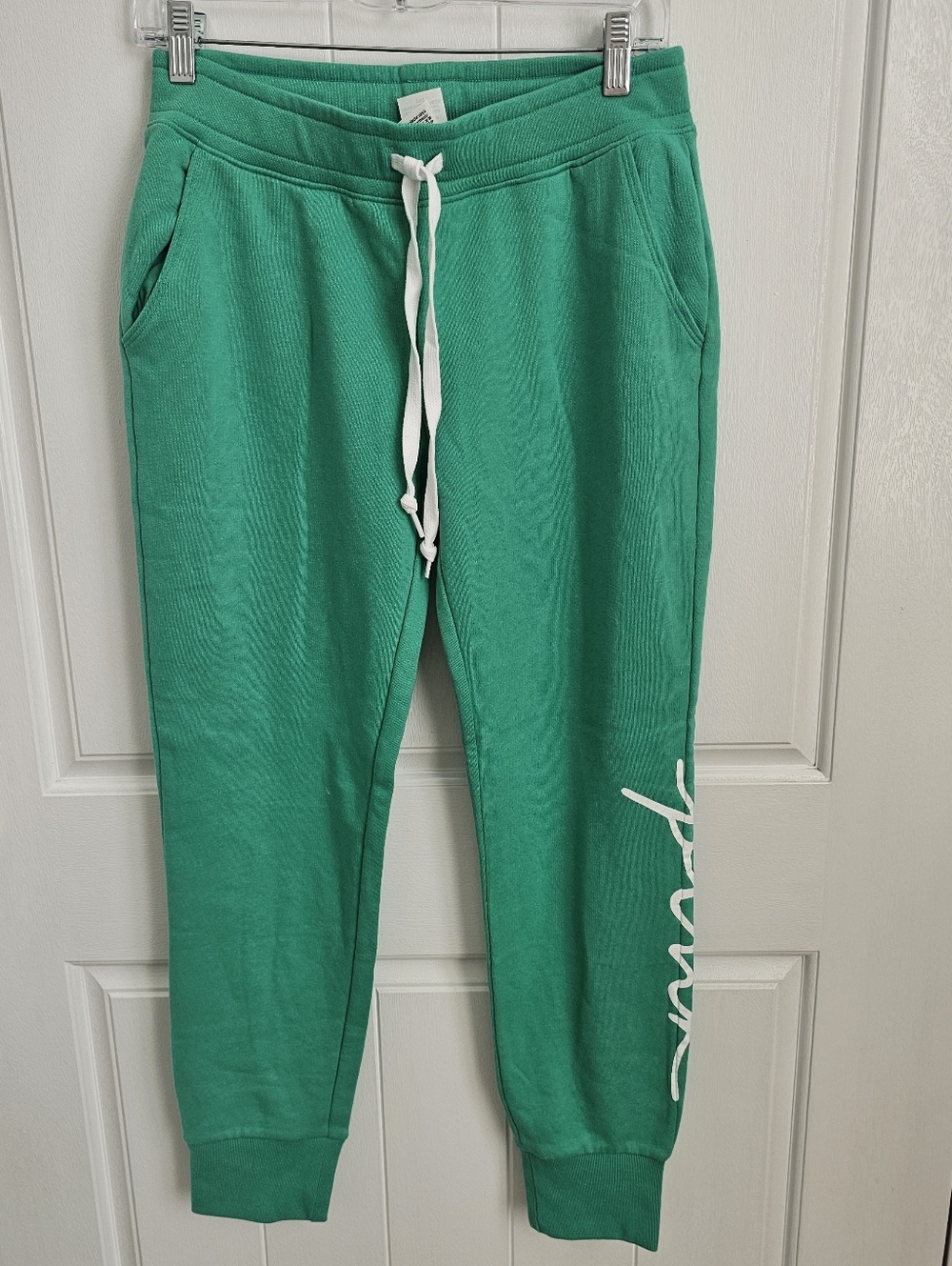 NWT PINK Victorias Secret Womens Electric Green Logo Joggers Sweatpants Size S